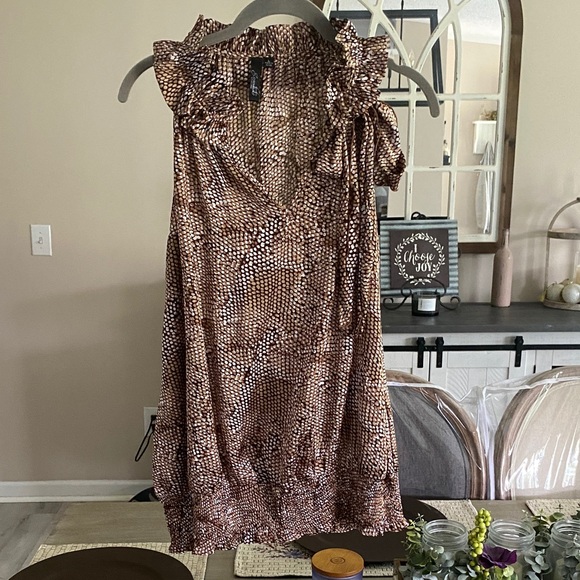 Essentials Tops - Essentials Brown and White Patterned Blouse
